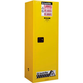 Justrite Flammable Cabinet Manual Close Single Door 22 Gal. Cap. 23-1/4""W x 18""D x 65""H Yellow