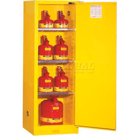 Justrite 36 Gallon 1 Door Self-Close Slimline Flammable Cabinet 23-1/4""W x 18""D x 65""H Yellow