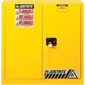 Paint & Ink Cabinet 1 Bi-Fold Self Close Door Vertical Storage 40 Gallon Capacity Yellow