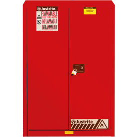 Justrite&#174; Flammable Cabinet Manual Close Double Door 45 Gal. Cap. 43""W x 18""D x 65""H Red