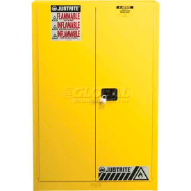 Justrite 60 Gallon 1 Sliding Door Self-Close Paint & Ink Cabinet 43""W x 18""D x 65""H Yellow