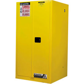 Justrite&#174; Flammable Cabinet Manual Close Double Door 60 Gal. Cap. 34""W x 34""D x 65""H Yellow