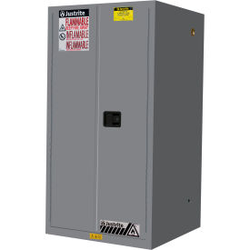 Justrite&#174; Flammable Cabinet Manual Close Double Door 60 Gal. Cap. 34""W x 34""D x 65""H Gray