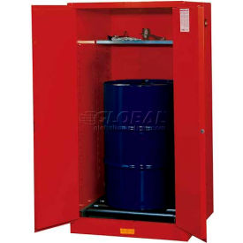 Justrite&#174; Drum Cabinet 55 Gal. Capacity Vertical Manual Close Hazmat Flammable W/ Drum Rollers