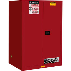 Justrite&#174; Flammable Cabinet Self Close Double Door 90 Gal. Capacity 43""W x 34""D x 65""H Red
