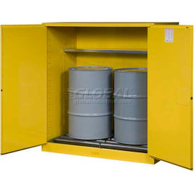 Justrite&#174; Drum Cabinet 110 Gal. Capacity Vertical Manual Close Hazmat Flammable W/ Drum Rollers