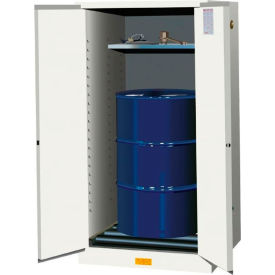 Justrite Drum Cabinet 55 Gal. Capacity Vertical Self Close Hazmat Flammable W/Drum Rollers White