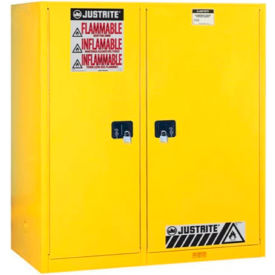 Justrite&#174; Drum Cabinet 115 Gal. Capacity Vertical Self Close Flammable W/ Drum Rollers