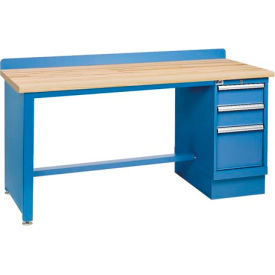 Lista® Technical Workbench w/ Leg 3 Drawer Cabinet Butcher Block Top 72""W x 30""D Blue