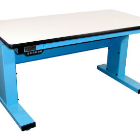 Pro-Line Millennium II Electric Adj. Height Workbench 60 x 30"" Plastic T-Mold Edge Light Blue
