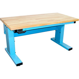 Pro-Line Millennium II Electric Adjustable Height Workbench 72 x 30"" Maple Eased Edge Light Blue