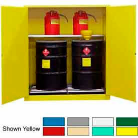 Securall&#174; Flammable Drum Cabinet w/ Rollers & Doors 120 Gal. Cap. 56""W x 31""D x 65""H Blue