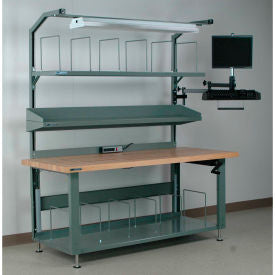 Stackbin No. 3 Hydraulic Adj. Height Packing Workbench Butcher Block Square Edge 96""W x 30""D Gray
