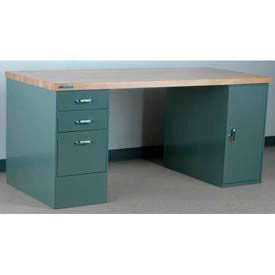 Stackbin Workbench Pedestal Workbench Butcher Block Square Edge 60""W X 30""D Blue