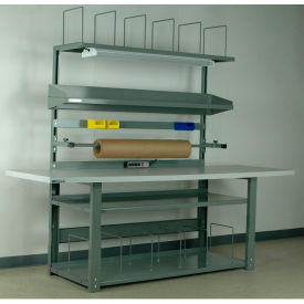 Stackbin No. 1 Adjustable Height Complete Packing Workbench Laminate Square Edge 96""W x 36""D Gray