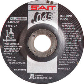 United Abrasives - Sait 22345 Depressed Center Wheel T27 4-1/2""x .045"" x 7/8"" 46 Grit Alum. Oxide