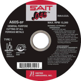 United Abrasives - Sait 23101 Depressed Center Wheel T1 4-1/2""x .045"" x 7/8"" 60 Grit Alum. Oxide