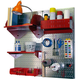 Wall Control Pegboard Hobby Craft Organizer Storage Kit Galvanized Red 32"" X 32"" X 9""