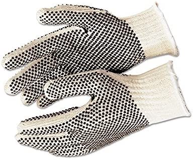 Memphis Glove 9660LM Cotton/Polyester Natural PVC Dots 2 Sides Large Pack of 12