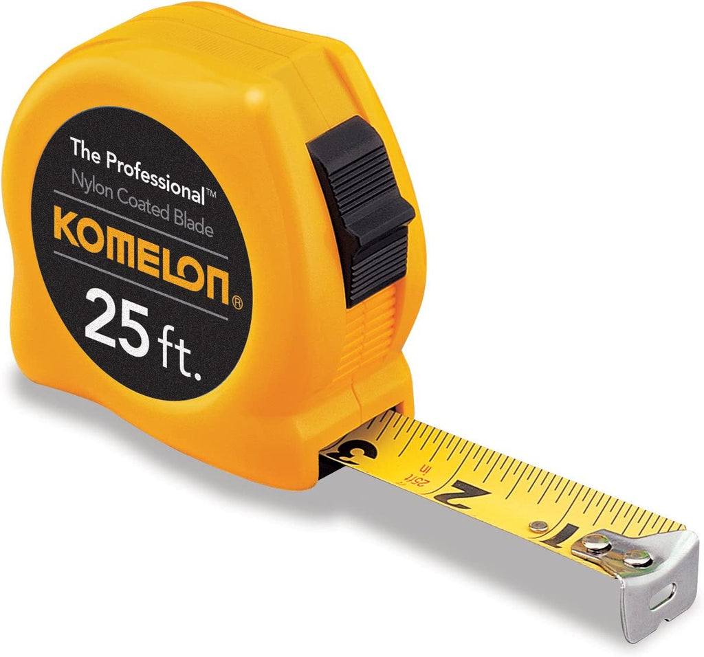 Komelon 4925 The Professional Nylon Coated Steel Blade Tape Measure 25-Inch by 1-Inch, Yellow Case Pack of 1
