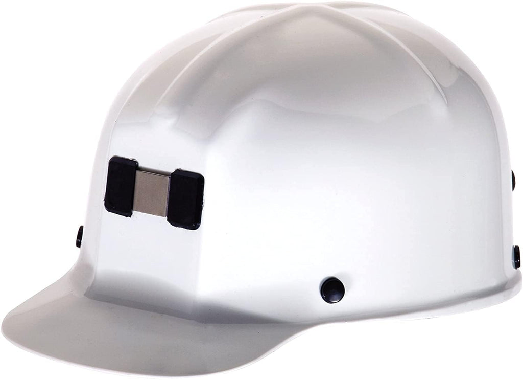 MSA 91522 Comfo-Cap Safety Hard Hat with Staz-on Pinlock Suspension | Polycarbonate Shell, Non-Slotted W/ Lamp Bracket and Cord Holder - Standard Size in White, 1 Pack