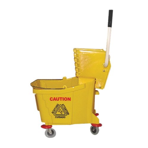 Magnolia Brush 6035-3 35-Quart Plastic Commercial Mop Bucket Combo with Wringer on Wheels, Yellow