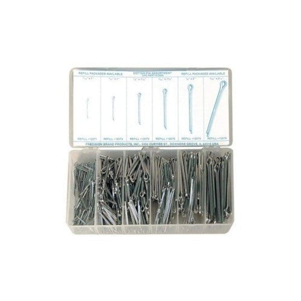 Precision Brand 605-12905 Piece Cotter Pin Assortment Zinc Plated Steel Plastic Compartment Box