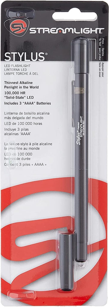 Streamlight 683-65018 Stylus 11-Lumen White LED Pen Light with 3 AAAA Alkaline Batteries Black Clamshell Pack of 1