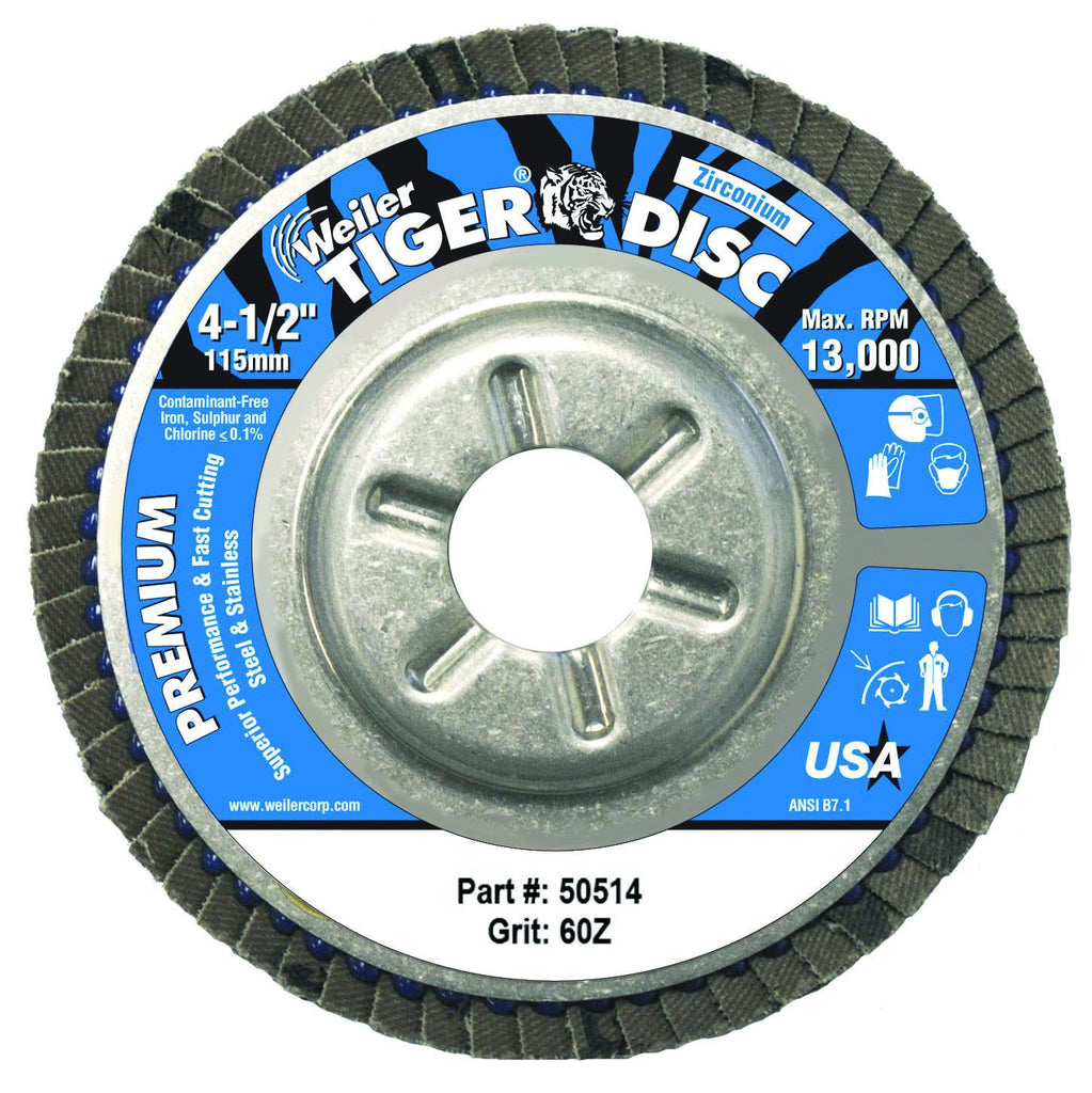 Weiler 804-50514 Tiger Premium Type 29 Angled Flap Disc, Zirconia Alumina Pack of 1
