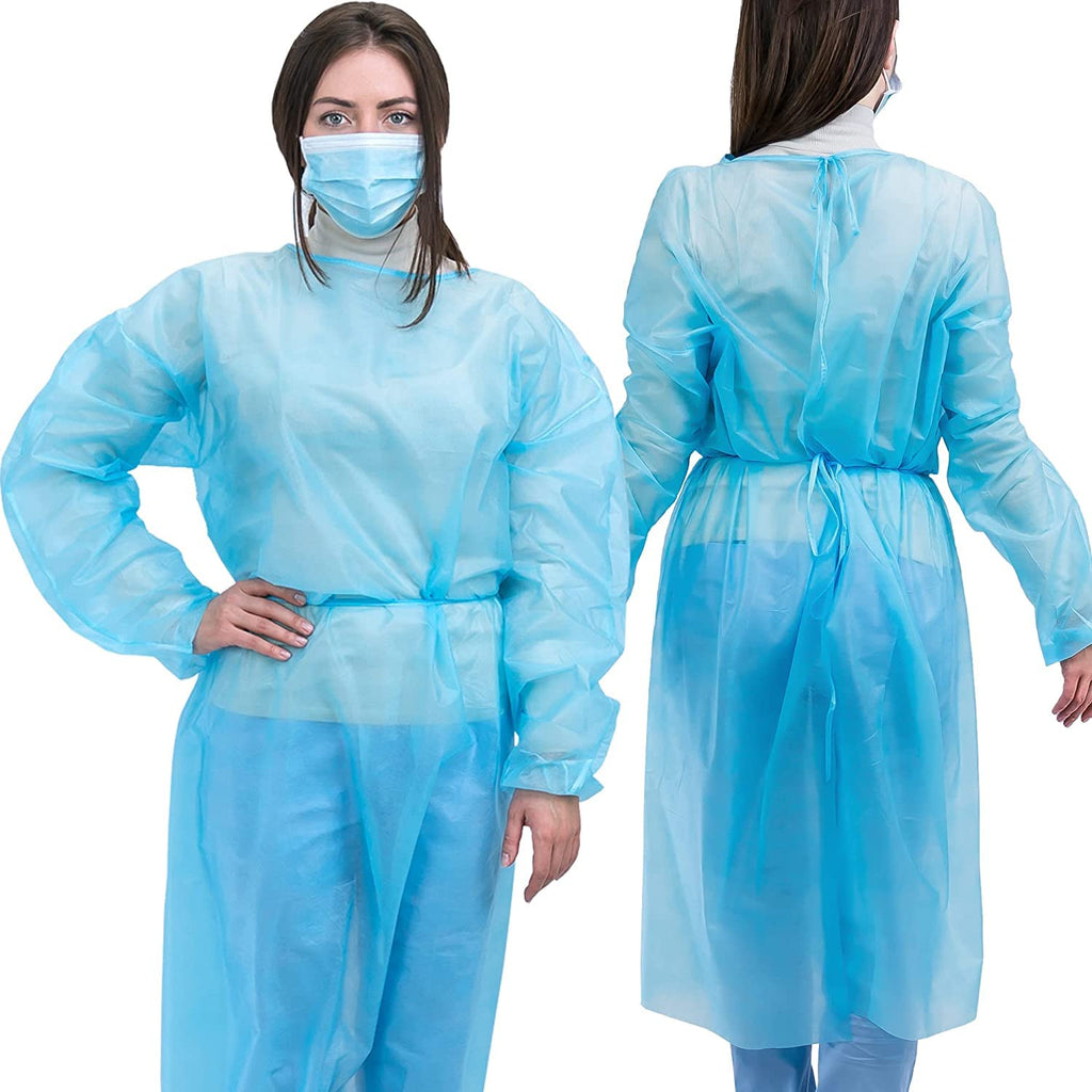 Spunbounded Polypropylene GAH-GISO1YL Level 1, Disposable Non-Surgical Isolation Gowns Blue 5 pcs/case (5 Bags of 10 Gowns per case)